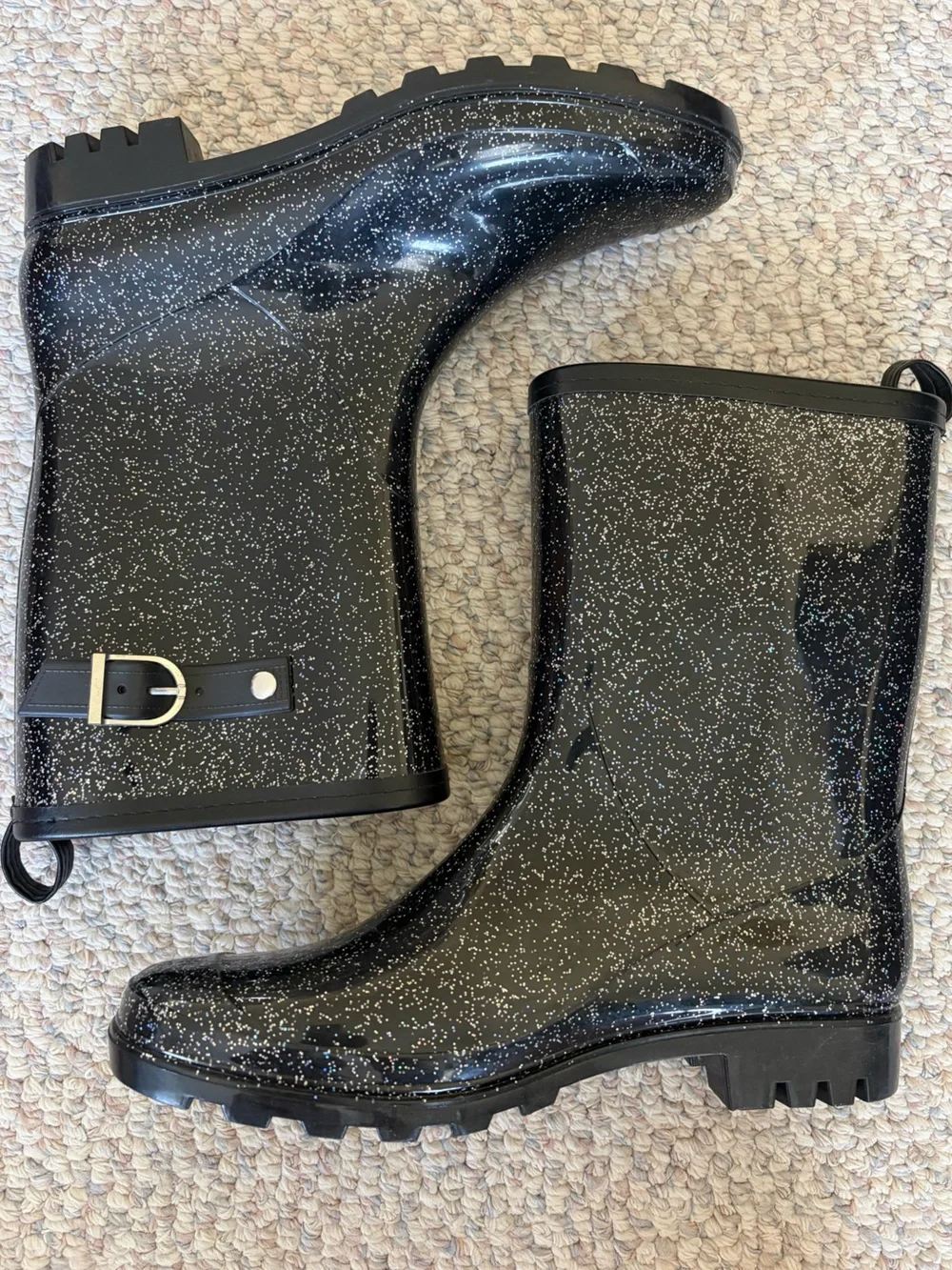 Capelli Black Glitter Rain Boots! Multi-Color Glitter. Size 11.